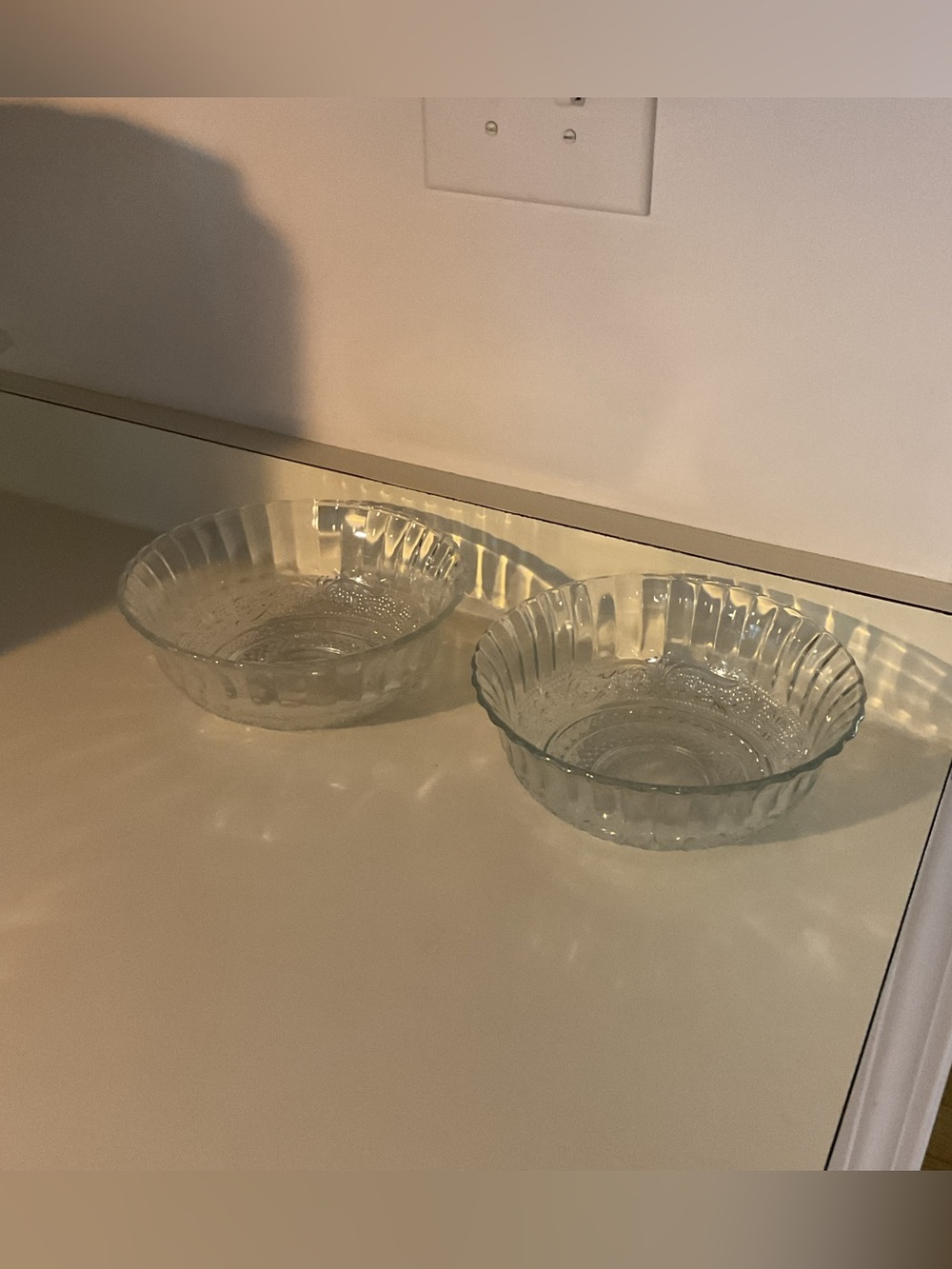 Pretty Clear Glass Fluted Matching Serving Bowls - Set of 2